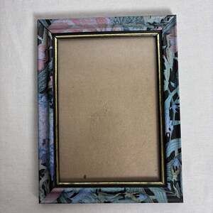 Vintage Whimsigoth Picture Frame 5x7 90s Moody Floral Slate Blue Pink Gold Trim